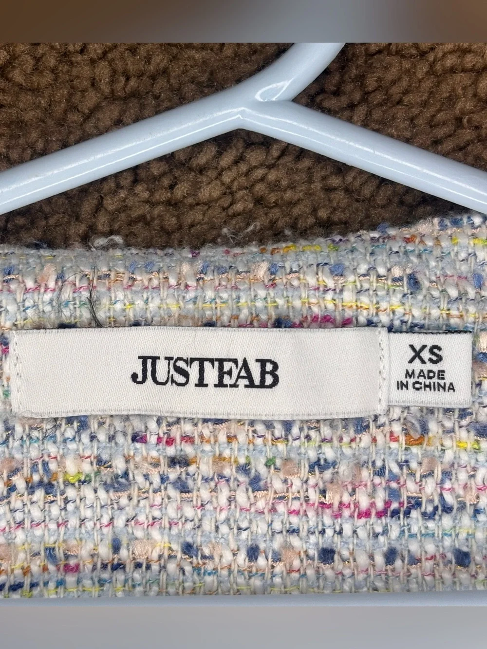 JustFab Girls Tweed Cropped Blazer Jacket Gold Button Multicolor White XS 4/5
